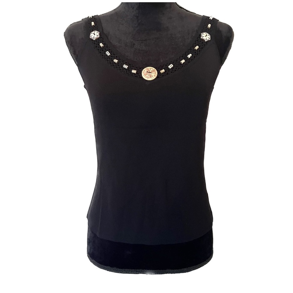 PINK POODLE Black Size Medium Knit Beaded BoHo Tank Top